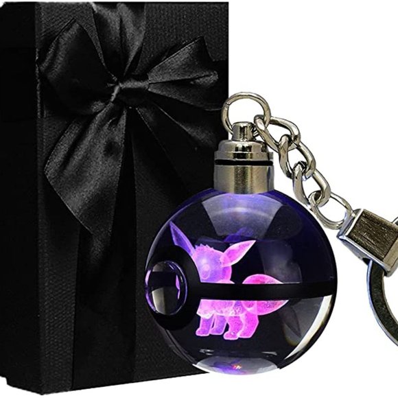 3D Pokemon Eevee Crystal Pokeball Key Chain LED Light Keychain Pendant G… - Picture 1 of 5